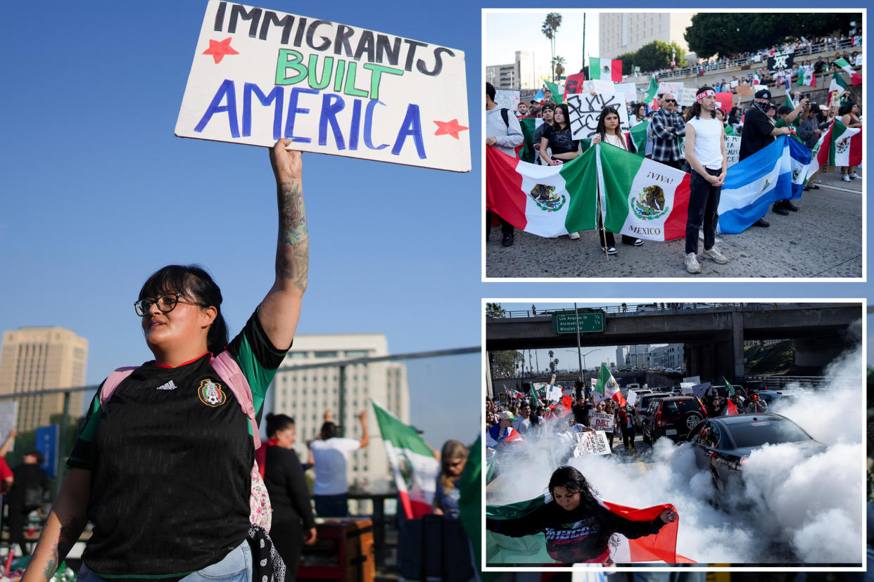 Large Scale Protests Erupt Against Trump's Immigration Policies, Blocking Los Angeles Freeway